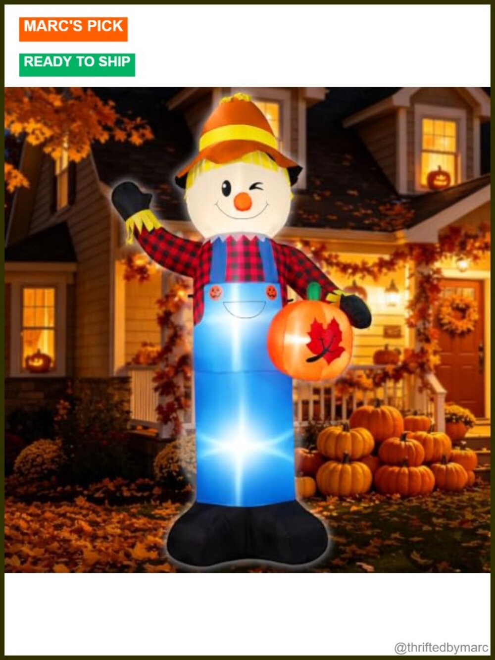 8FT Inflatable Scarecrow Pumpkin Built-in LED Lights Self-Inflating Yard Decor